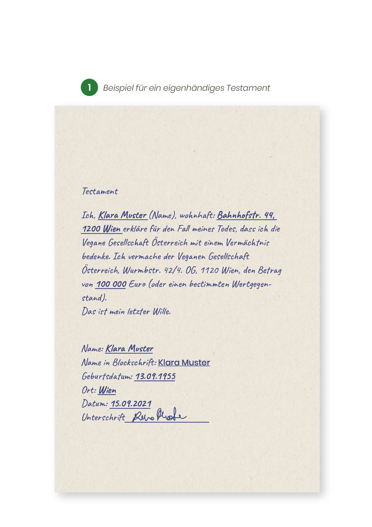 Beispiel Testament eigenhändig