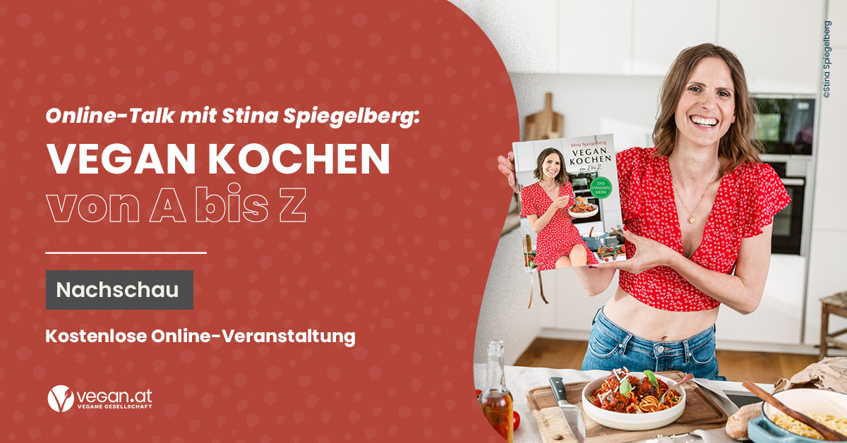 Ankündigungsbild zum Online-Talk mit Stina Spiegelberg „Vegan kochen von A bis Z“