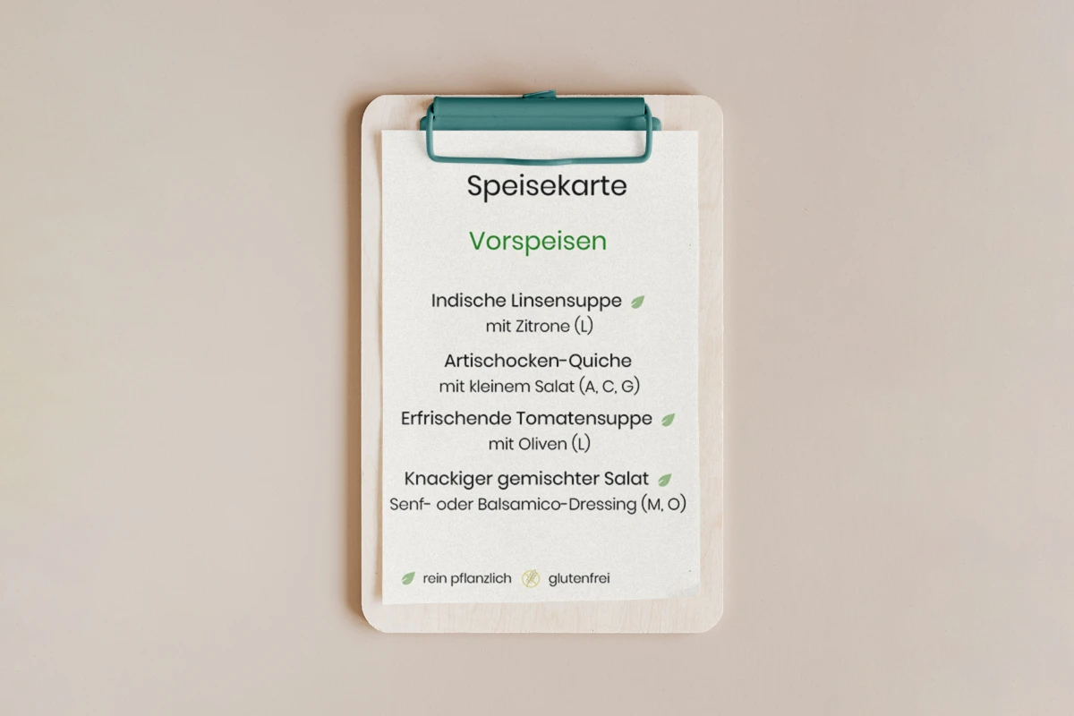 Beispiel Speisekarte mit dezenter Markierung